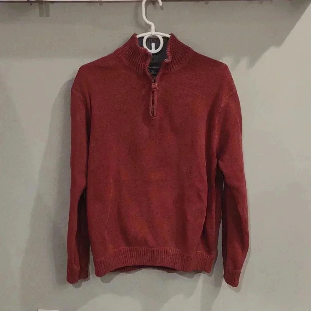 Eddie Bauer men's large rustic red quarter‎ zip long sleeve cotton sweater
